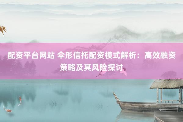 配资平台网站 伞形信托配资模式解析：高效融资策略及其风险探讨