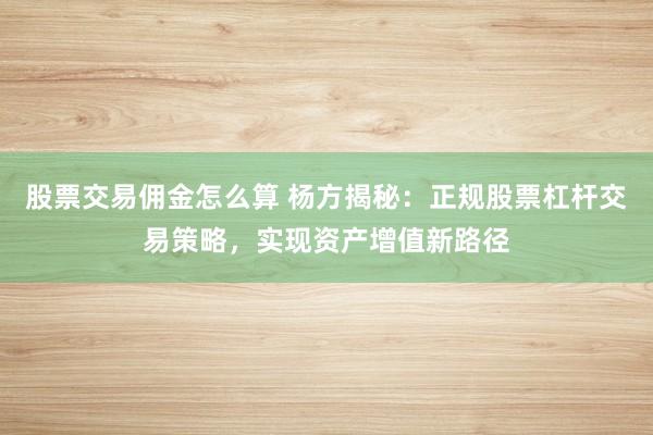 股票交易佣金怎么算 杨方揭秘：正规股票杠杆交易策略，实现资产增值新路径
