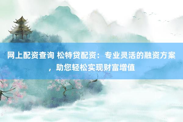 网上配资查询 松特贷配资：专业灵活的融资方案，助您轻松实现财富增值