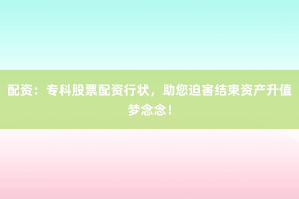 配资:专科股票配资行状,助您迫害结束资产升值梦念念!