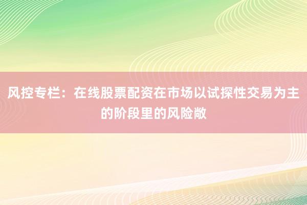 风控专栏：在线股票配资在市场以试探性交易为主的阶段里的风险敞