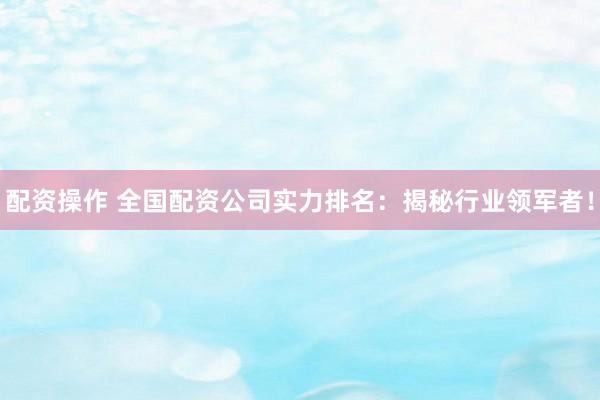 配资操作 全国配资公司实力排名:揭秘行业领军者!