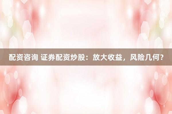 配资咨询 证券配资炒股：放大收益，风险几何？